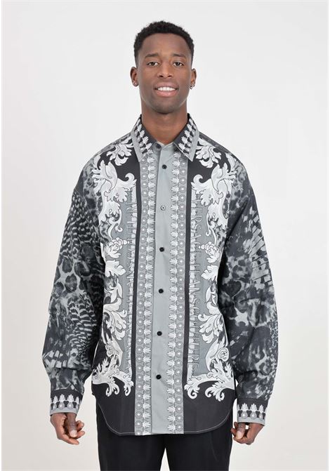 Black white and gray men's shirt with Animalier Baroque print VERSACE JEANS COUTURE | 76GAL21ANS438899